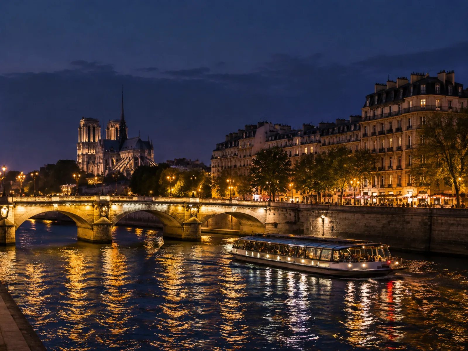 Seine-Ufer bei Nacht (KI-generiertes Symbolbild)